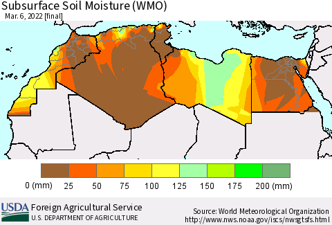 North Africa Subsurface Soil Moisture (WMO) Thematic Map For 2/28/2022 - 3/6/2022