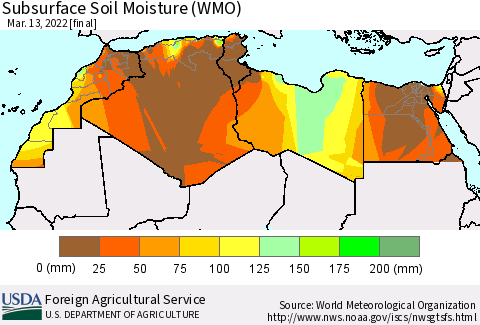 North Africa Subsurface Soil Moisture (WMO) Thematic Map For 3/7/2022 - 3/13/2022