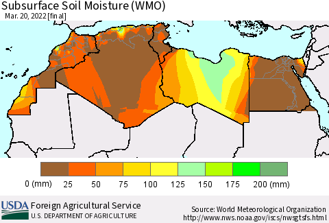 North Africa Subsurface Soil Moisture (WMO) Thematic Map For 3/14/2022 - 3/20/2022