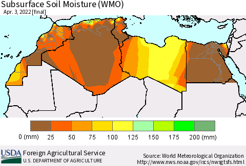North Africa Subsurface Soil Moisture (WMO) Thematic Map For 3/28/2022 - 4/3/2022