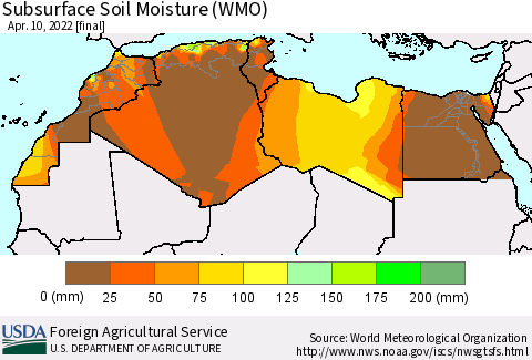 North Africa Subsurface Soil Moisture (WMO) Thematic Map For 4/4/2022 - 4/10/2022