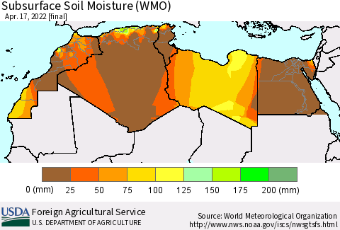 North Africa Subsurface Soil Moisture (WMO) Thematic Map For 4/11/2022 - 4/17/2022
