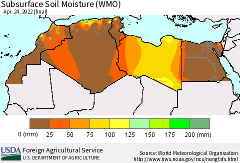 North Africa Subsurface Soil Moisture (WMO) Thematic Map For 4/18/2022 - 4/24/2022