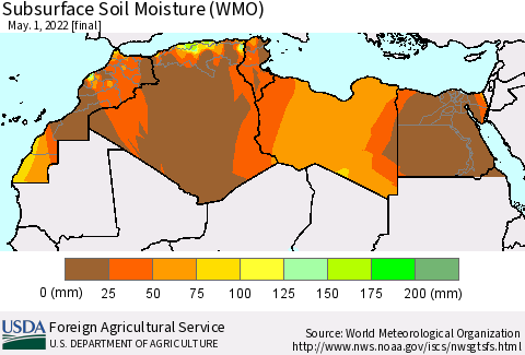 North Africa Subsurface Soil Moisture (WMO) Thematic Map For 4/25/2022 - 5/1/2022