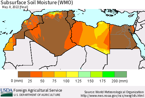 North Africa Subsurface Soil Moisture (WMO) Thematic Map For 5/2/2022 - 5/8/2022