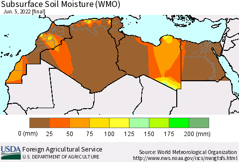 North Africa Subsurface Soil Moisture (WMO) Thematic Map For 5/30/2022 - 6/5/2022