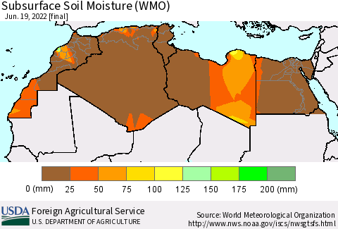 North Africa Subsurface Soil Moisture (WMO) Thematic Map For 6/13/2022 - 6/19/2022