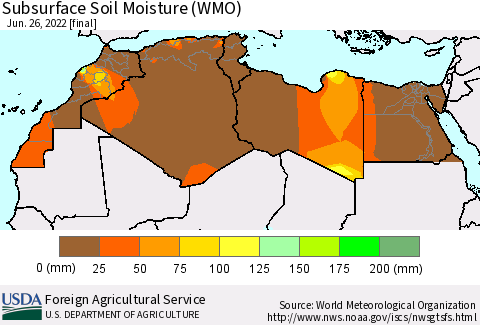 North Africa Subsurface Soil Moisture (WMO) Thematic Map For 6/20/2022 - 6/26/2022