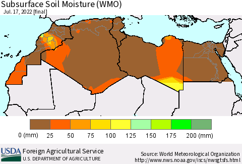 North Africa Subsurface Soil Moisture (WMO) Thematic Map For 7/11/2022 - 7/17/2022
