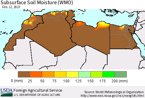 North Africa Subsurface Soil Moisture (WMO) Thematic Map For 2/6/2023 - 2/12/2023