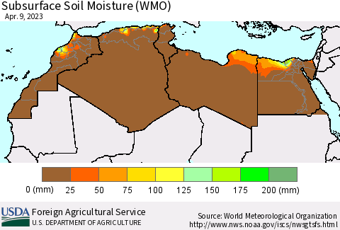 North Africa Subsurface Soil Moisture (WMO) Thematic Map For 4/3/2023 - 4/9/2023