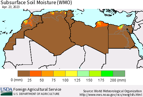 North Africa Subsurface Soil Moisture (WMO) Thematic Map For 4/17/2023 - 4/23/2023