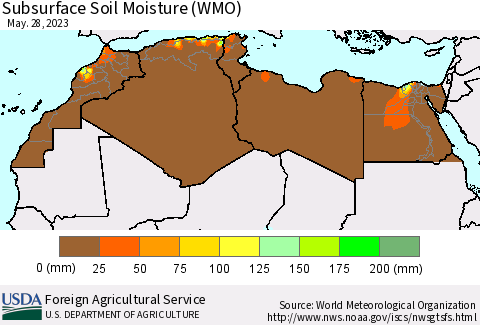 North Africa Subsurface Soil Moisture (WMO) Thematic Map For 5/22/2023 - 5/28/2023