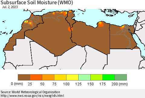 North Africa Subsurface Soil Moisture (WMO) Thematic Map For 6/26/2023 - 7/2/2023