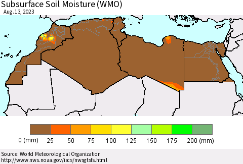 North Africa Subsurface Soil Moisture (WMO) Thematic Map For 8/7/2023 - 8/13/2023