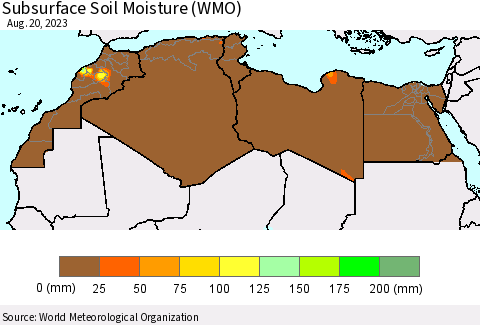 North Africa Subsurface Soil Moisture (WMO) Thematic Map For 8/14/2023 - 8/20/2023