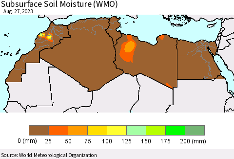 North Africa Subsurface Soil Moisture (WMO) Thematic Map For 8/21/2023 - 8/27/2023