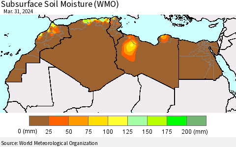 North Africa Subsurface Soil Moisture (WMO) Thematic Map For 3/25/2024 - 3/31/2024
