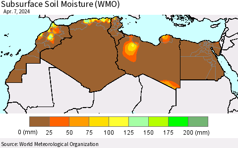 North Africa Subsurface Soil Moisture (WMO) Thematic Map For 4/1/2024 - 4/7/2024