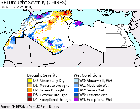 North Africa SPI Drought Severity (CHIRPS) Thematic Map For 9/1/2023 - 9/10/2023