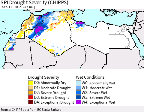 North Africa SPI Drought Severity (CHIRPS) Thematic Map For 9/11/2023 - 9/20/2023