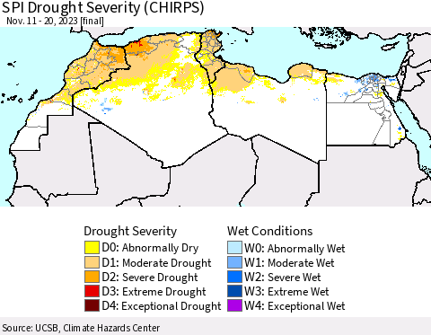 North Africa SPI Drought Severity (CHIRPS) Thematic Map For 11/11/2023 - 11/20/2023