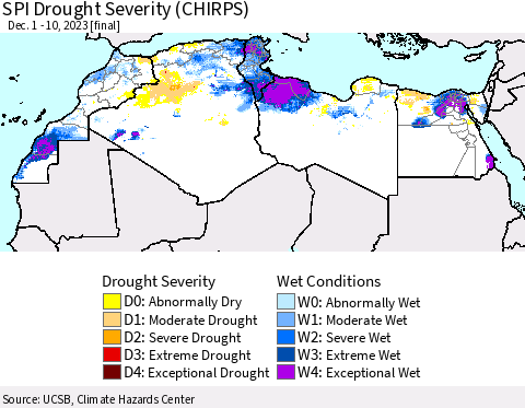 North Africa SPI Drought Severity (CHIRPS) Thematic Map For 12/1/2023 - 12/10/2023