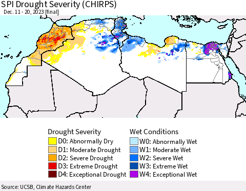 North Africa SPI Drought Severity (CHIRPS) Thematic Map For 12/11/2023 - 12/20/2023