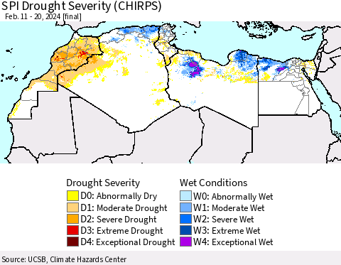 North Africa SPI Drought Severity (CHIRPS) Thematic Map For 2/11/2024 - 2/20/2024
