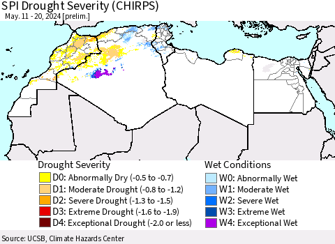 North Africa SPI Drought Severity (CHIRPS) Thematic Map For 5/11/2024 - 5/20/2024