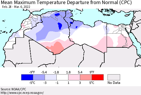 North Africa Mean Maximum Temperature Departure from Normal (CPC) Thematic Map For 2/28/2022 - 3/6/2022