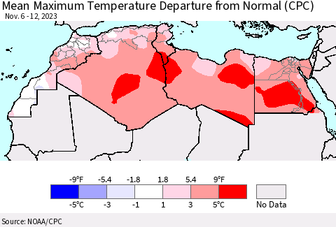 North Africa Mean Maximum Temperature Departure from Normal (CPC) Thematic Map For 11/6/2023 - 11/12/2023
