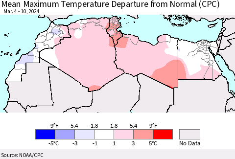 North Africa Mean Maximum Temperature Departure from Normal (CPC) Thematic Map For 3/4/2024 - 3/10/2024