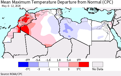 North Africa Mean Maximum Temperature Departure from Normal (CPC) Thematic Map For 5/6/2024 - 5/12/2024