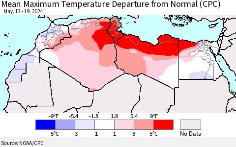 North Africa Mean Maximum Temperature Departure from Normal (CPC) Thematic Map For 5/13/2024 - 5/19/2024