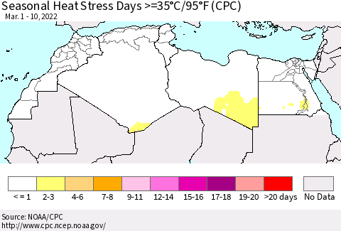 North Africa Seasonal Heat Stress Days >=35°C/95°F (CPC) Thematic Map For 3/1/2022 - 3/10/2022
