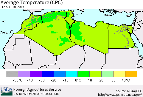 North Africa Average Temperature (CPC) Thematic Map For 2/4/2019 - 2/10/2019