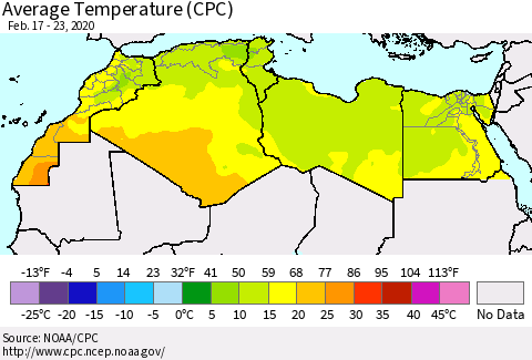 North Africa Average Temperature (CPC) Thematic Map For 2/17/2020 - 2/23/2020
