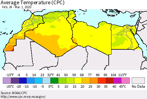 North Africa Average Temperature (CPC) Thematic Map For 2/24/2020 - 3/1/2020