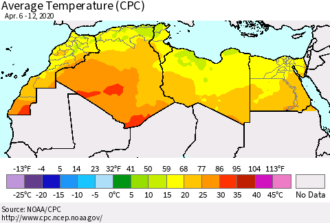 North Africa Average Temperature (CPC) Thematic Map For 4/6/2020 - 4/12/2020
