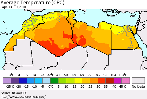 North Africa Average Temperature (CPC) Thematic Map For 4/13/2020 - 4/19/2020