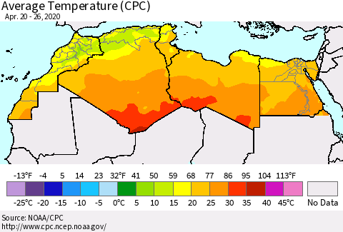 North Africa Average Temperature (CPC) Thematic Map For 4/20/2020 - 4/26/2020