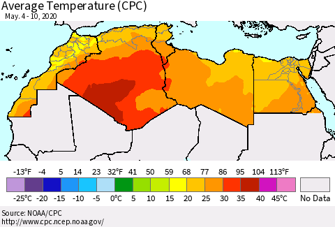 North Africa Average Temperature (CPC) Thematic Map For 5/4/2020 - 5/10/2020