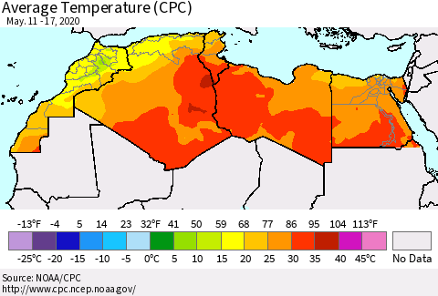 North Africa Average Temperature (CPC) Thematic Map For 5/11/2020 - 5/17/2020