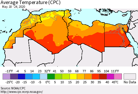 North Africa Average Temperature (CPC) Thematic Map For 5/18/2020 - 5/24/2020