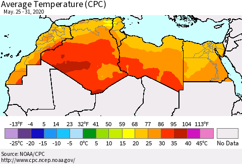 North Africa Average Temperature (CPC) Thematic Map For 5/25/2020 - 5/31/2020