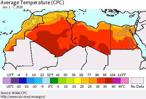 North Africa Average Temperature (CPC) Thematic Map For 6/1/2020 - 6/7/2020