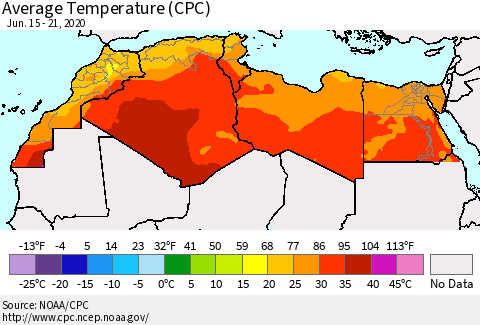 North Africa Average Temperature (CPC) Thematic Map For 6/15/2020 - 6/21/2020