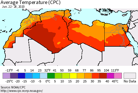 North Africa Average Temperature (CPC) Thematic Map For 6/22/2020 - 6/28/2020