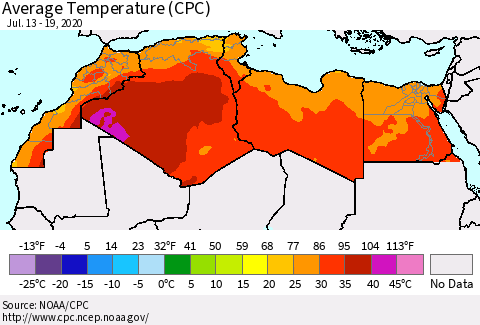 North Africa Average Temperature (CPC) Thematic Map For 7/13/2020 - 7/19/2020
